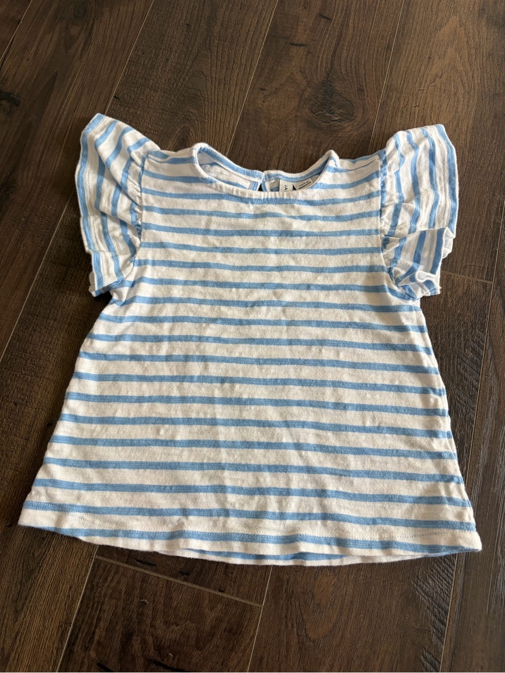 Janie and Jack White and Light Blue Striped Flutter Sleeve Tee